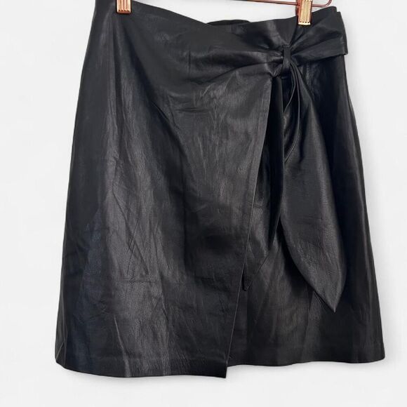 Nanushka basics Black Vegan Leather Side Tie Mini Skirt | Quiet Luxury small - Picture 2 of 8